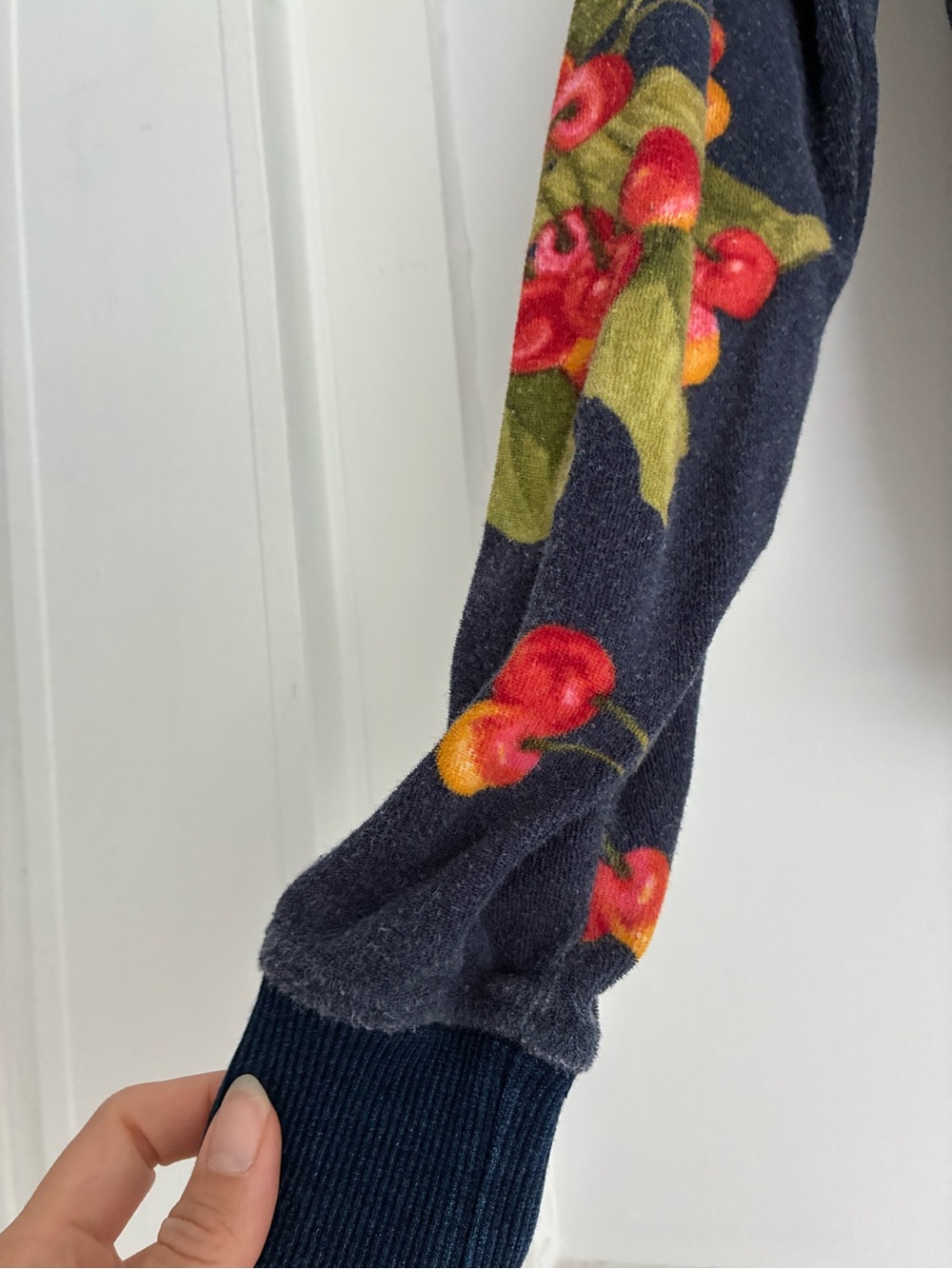Hippie Beach Cherry Print Navy Cropped Sweatshirt - velour - scoop neck - Picture 7 of 9